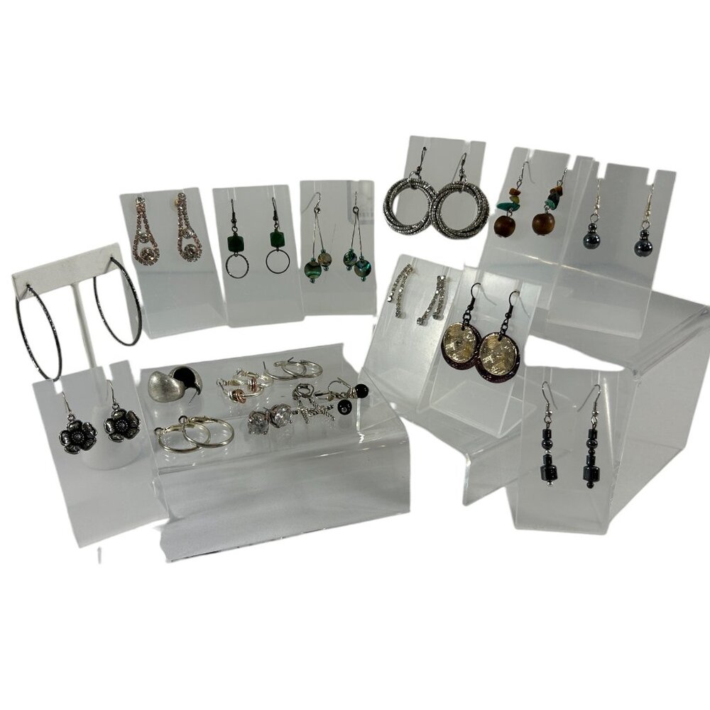 Mixed Lot 18 Earrings Dangle Hoops Beaded Silver Tone Studs Rhinestones